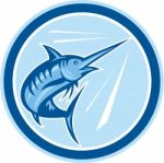 Blue Marlin Fish Jumping Circle Cartoon Stock Photo