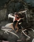Giant Fantasy Snake Attack A Woman,3d Mixed Media Stock Photo
