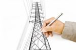 Hand Draw High Voltage Power Pole Stock Photo