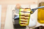 Grilled Zucchini Courgette On A Fork Stock Photo