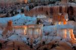 First Rays Of The Sun Striking The Hoodoos In Bryce Canyon Stock Photo