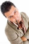 Middle Aged Male With Smoking Pipe Stock Photo