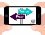 Terror Fear Signpost Displays Anxious Panic And Fears Stock Photo