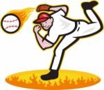 Baseball Pitcher Throwing Ball On Fire Stock Photo
