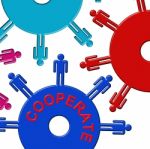 Cooperate Cogs Indicates Gear Wheel And Teamwork Stock Photo