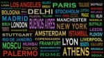 Cities Of The World, Travel Destinations Word Cloud Concept Stock Photo