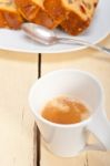 Plum Cake And Espresso Coffee Stock Photo