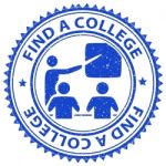 Find College Indicates Search For And Choose Education Stock Photo