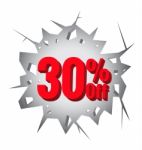 Sale 30% Percent On Hole Cracked White Wall Stock Photo