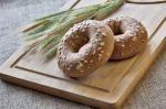 Bagels On Bread Board Stock Photo