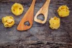 Italian Foods Concept And Menu Design. Dried Homemade Fettuccine Stock Photo