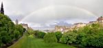 Rainbow Over Princess Street Gardens In Edinburgh Stock Photo