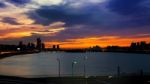Silhouette Cityscape At Han River And Beautiful Sunset In Seoul, South Korea.(dark Tone) Stock Photo