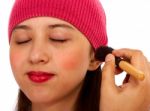 Applying Blusher Cosmetic Makeup Stock Photo