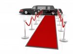 Red Carpet Leading With Waiting Limousine Stock Photo