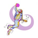 Astronaut Dunking Ball Doodle Stock Photo