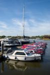 Boats Moored On Oulton Broad Stock Photo