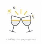 Thin Line Icons, Sparkling Champagne Glasses Stock Photo