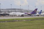 Bangkok-july25:thaiairway Cargo Plane Parking At Suvarnabhumi Ai Stock Photo