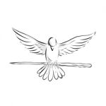 Soaring Dove Clutching Staff Front Drawing Stock Photo