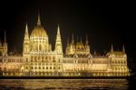 Hungarian Parliament Building Illumintaed At Night In Budapest Stock Photo