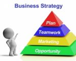 Business Strategy Pyramid Shows Teamwork Marketing And Plan Stock Photo
