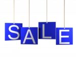 Sale Tag On Blue Hanging Labels Stock Photo