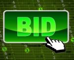 Bid Button Indicates World Wide Web And Auctioning Stock Photo