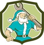 Santa Claus Mechanic Spanner Shield Cartoon Stock Photo