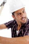 Close Up Of Builder With Hammer Stock Photo