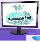 Romanian Leu Shows Foreign Currency And Banknotes Stock Photo