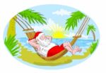 Santa Claus In Hammock Relaxing In Tropical Beach Stock Photo
