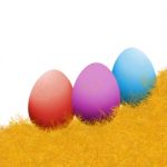 Colorful Easter Eggs Sitting On Grass Field Stock Photo