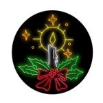 Christmas Candle Wreath Oval Neon Sign Stock Photo