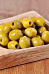Green Pitted Marinated Olives Stock Photo