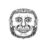Neanderthal Male Head Doodle Art Stock Photo