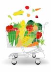 Shopping Cart With Fruits And Vegetables Stock Photo