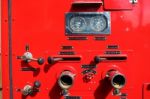 Fire Pump Panel On Fire Truck. Discharge Gauges Stock Photo