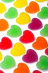 Heart Shape Colorful Jelly Coated With Sugar Stock Photo