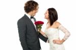 Girl Flirting With Her Man, Wedding Concept Stock Photo