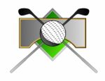 Golf Ball Clubs On Metal Crest Stock Photo