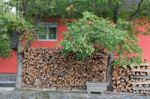 Sibiel, Transylvania/romania - September 16 : Logs Stored Outsid Stock Photo
