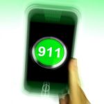 Nine One On Mobile Phone Shows Call Emergency Help Rescue 911 Stock Photo