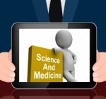 Science And Medicine Book With Character Displays Medical Resear Stock Photo