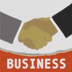 Businessmen Shaking Hands With Stitch Style On Fabric Background Stock Photo