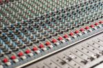 Audio Mixing Console, Closeup Shot Stock Photo