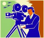 Cameraman Film Crew Vintage Video Movie Camera Stock Photo