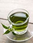 Green Tea With Leaf Stock Photo
