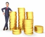 Businessman Coins Represents Profit Riches And Treasure 3d Rende Stock Photo