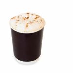 Cappuccino Coffee In Take Away Paper Glass Isolated On White Bac Stock Photo